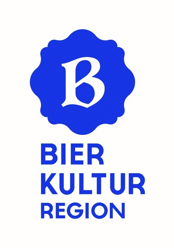 Logo mit blauem Schriftzug 'Bier Kultur Region' und Icon mit B